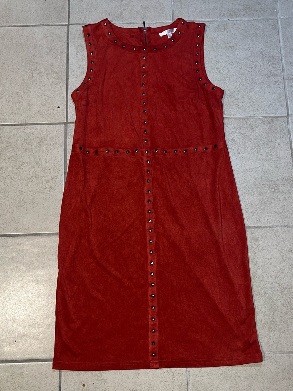 Spense Red Sleeveless Stud-Trim Midi Dress